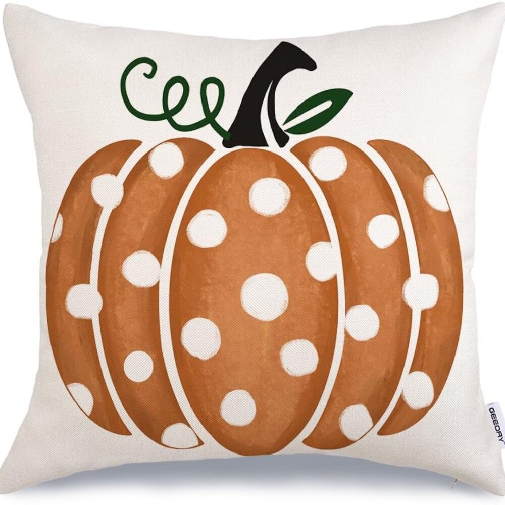 Fall Pillow Covers 18x18 inch Polka Dots Pumpkin Throw Pillow Covers for Thanksg